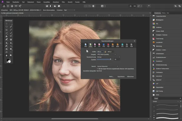 Îmbunătățirea fotografiilor în Affinity Photo: 17 | Optimizare pentru web