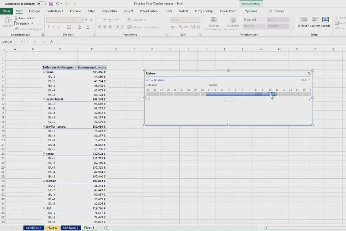 Pivot-Tabellen in Excel: 3.6 | Zeitachse einfügen in Pivot-Tabellen