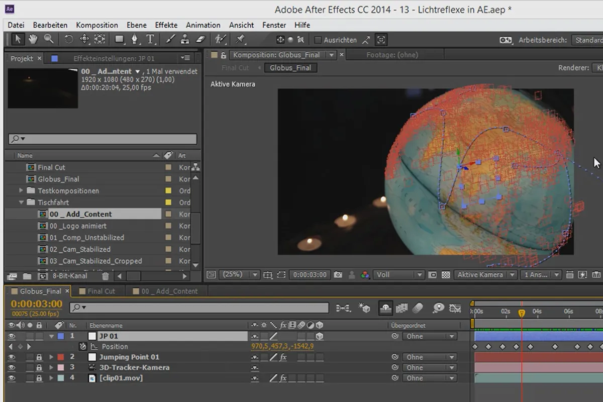 3D-Projekte in After Effects: Vorbereitung für den Globuspunkt