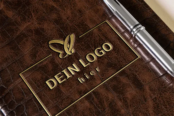 Photoshop-Mockup-Vorlage für Logos: goldene Einprägung auf Leder