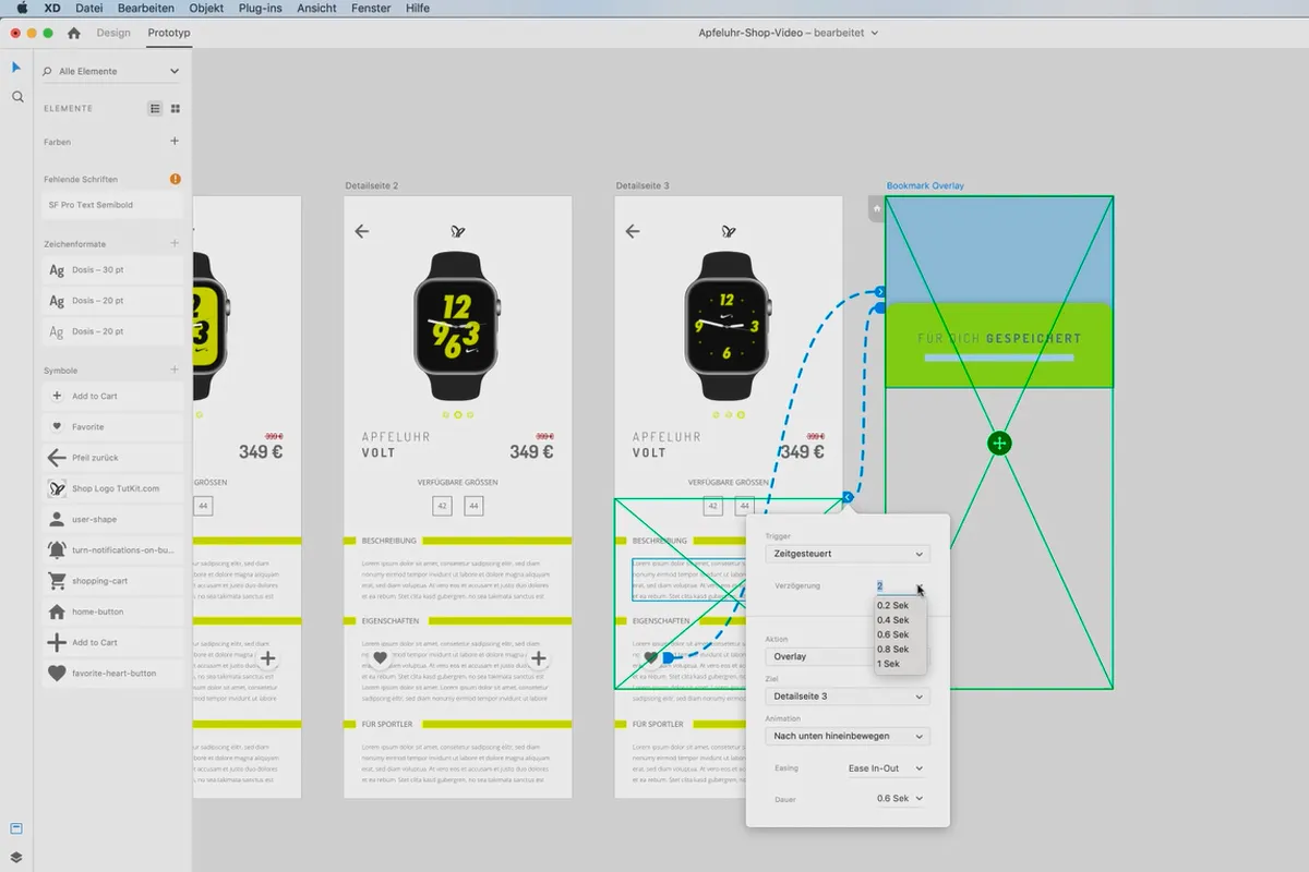 Tutorial Adobe XD: 21 | Creare prototip High-Fidelity, Partea 3 - Funcția de suprapunere.