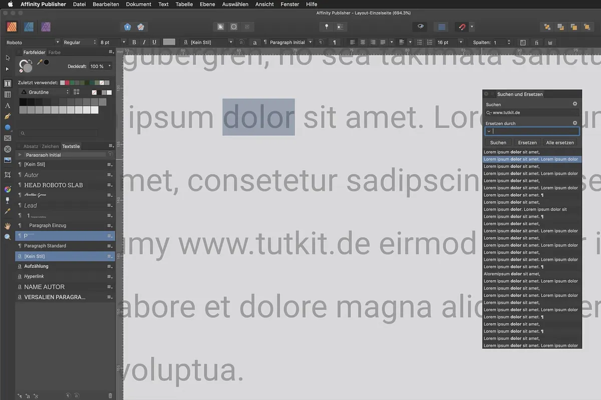 Affinity Publisher Grundlagen-Tutorial: 21 | Suchen und Ersetzen