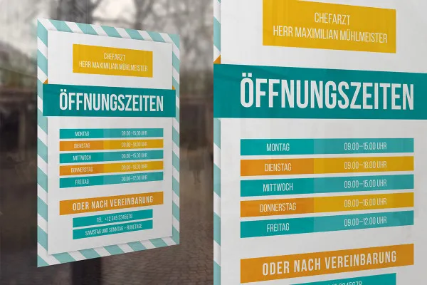 Vorlagen zum Aushang von Sprech- und Öffnungszeiten im Hochformat – Version 1