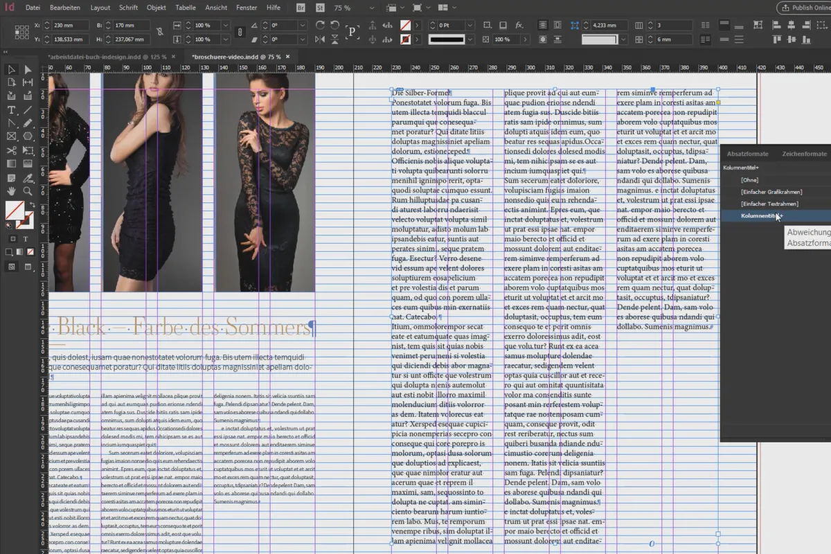 Învață InDesign - Tutorial pentru începători: 3.6 Coloană cu un singur clic peste formatele obiectelor.