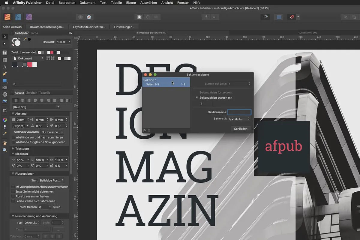 Affinity Publisher Grundlagen-Tutorial: 24 | Sektionsassistent