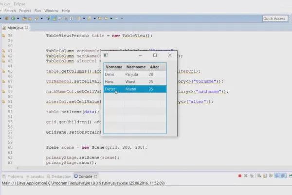 JavaFX für GUI-Entwicklung – 25 TableView