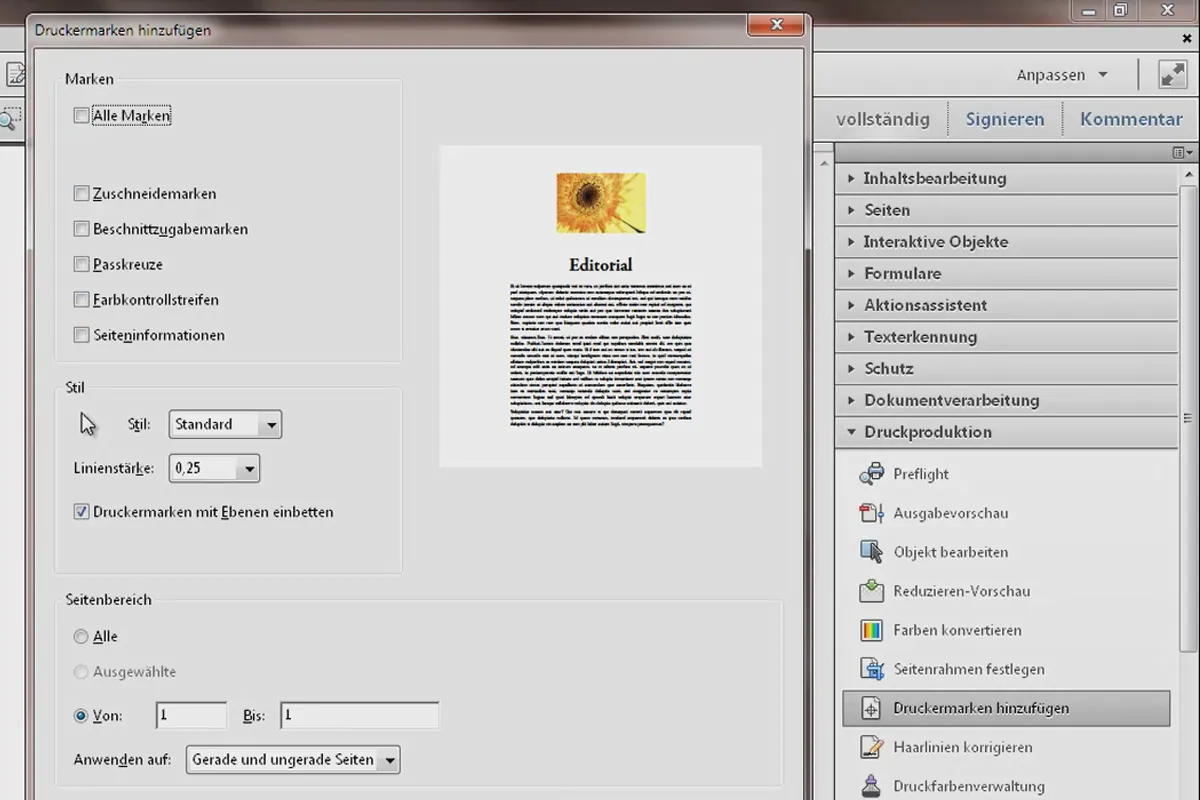 Die Werkzeuge der Druckproduktion in Acrobat