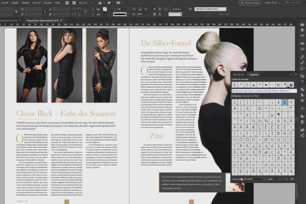 Învățarea programului InDesign - Tutorial pentru începători: 3.8 Glife, caractere speciale, căutare și înlocuire