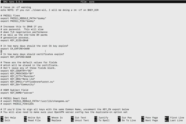 Înțelegerea și configurarea OpenVPN - securitate în rețea: configurarea variabilelor CA 5.3