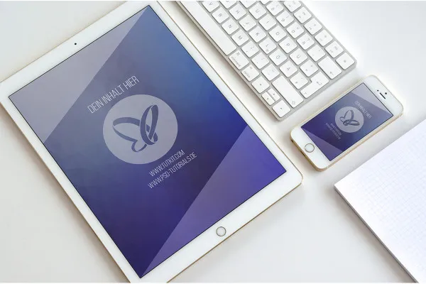 Photoshop-Mockup-Vorlage für ein Tablet und ein Smartphone – Version 3