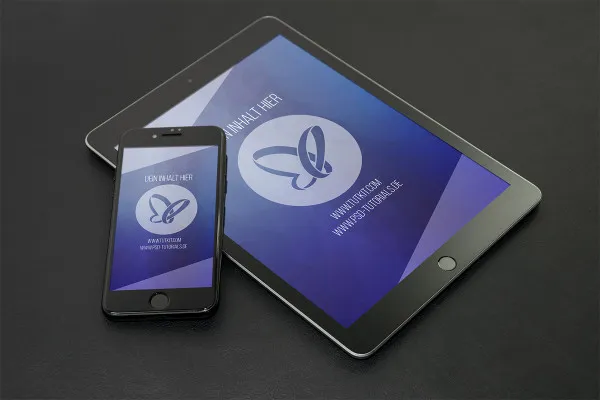 Photoshop-Mockup-Vorlage für ein Tablet und ein Smartphone – Version 6