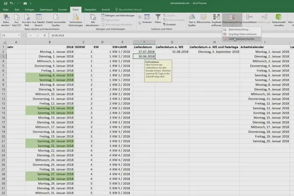 Instruire Excel pentru eficiență sporită în birou: calendar, organigramă etc. - 5.2 texte de ajutor pentru celule.