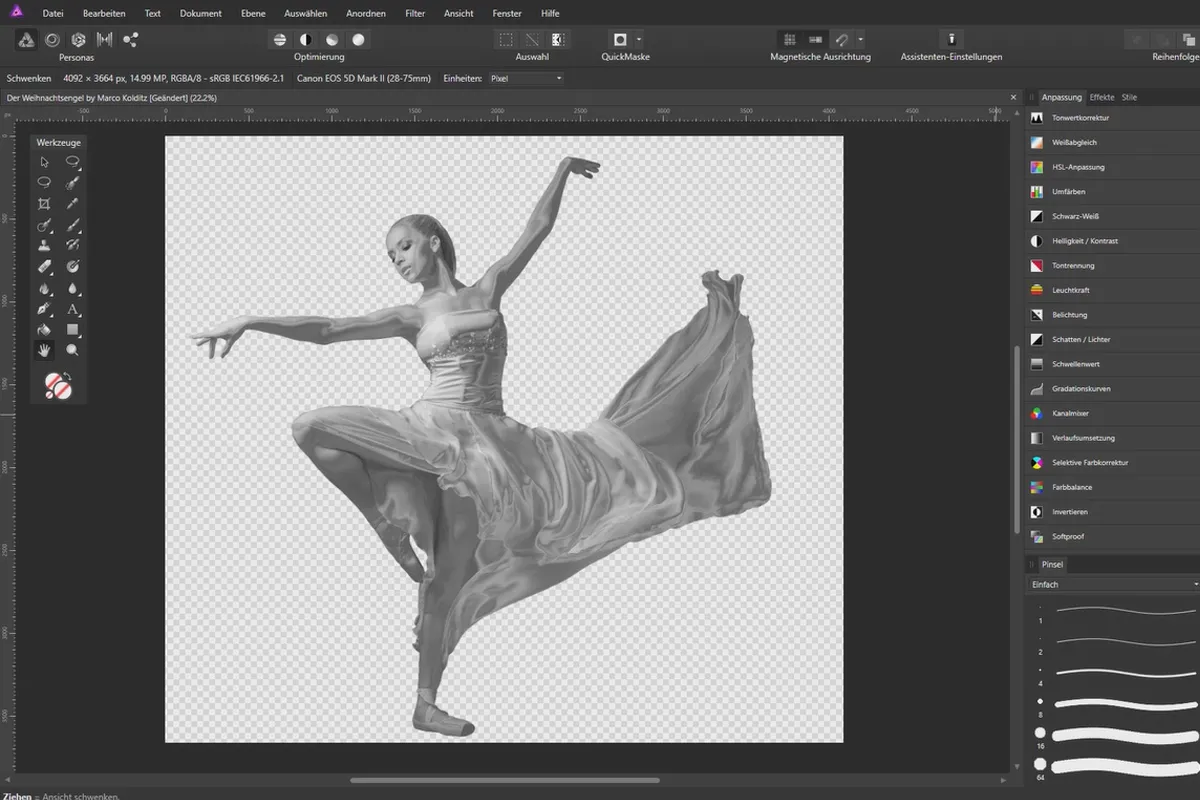 Compositings in Affinity Photo: Weihnachtsengel – 2 Tänzerin freistellen
