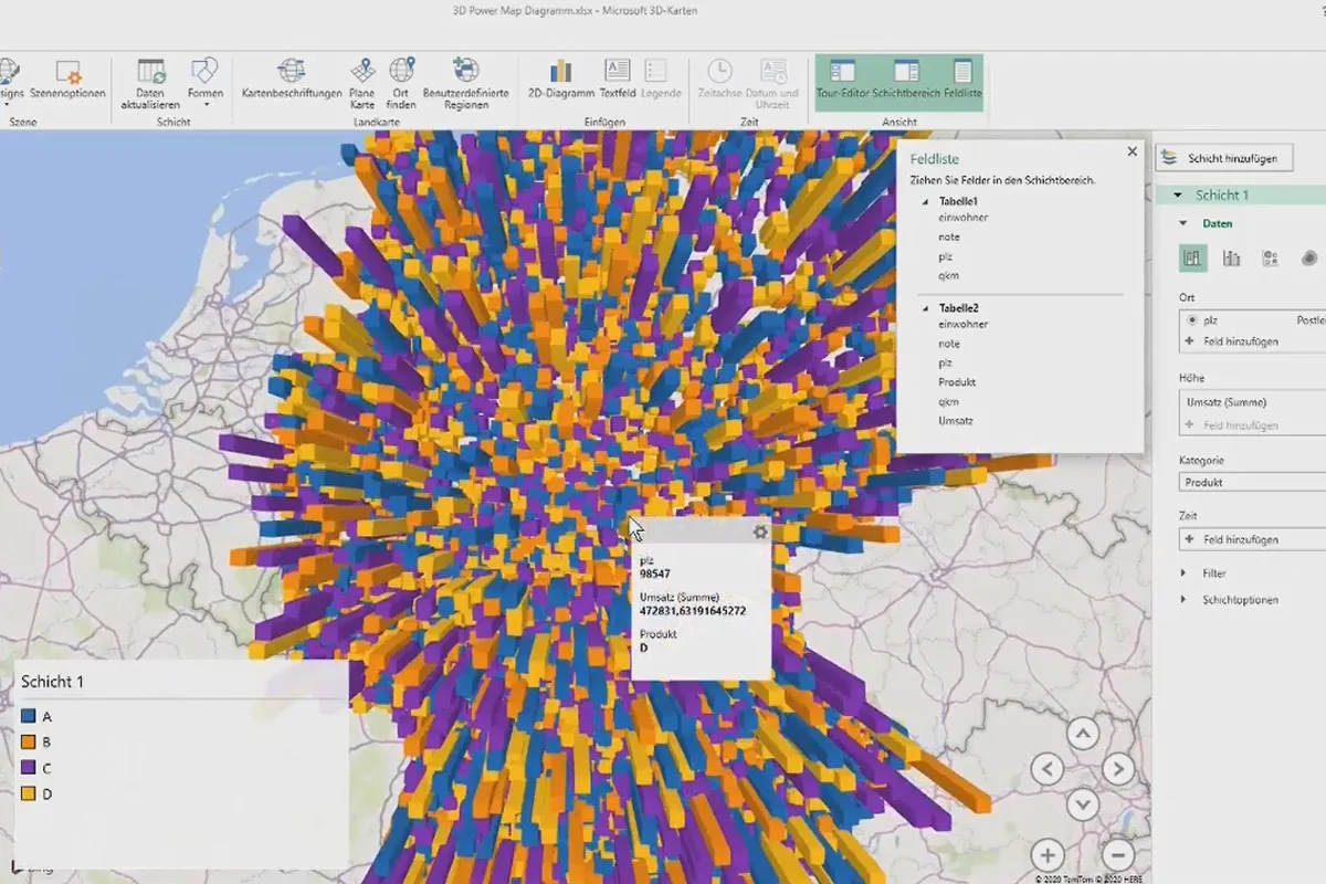 Diagramme in Excel erstellen: 5.13 | 3D-Karte (Power Map)