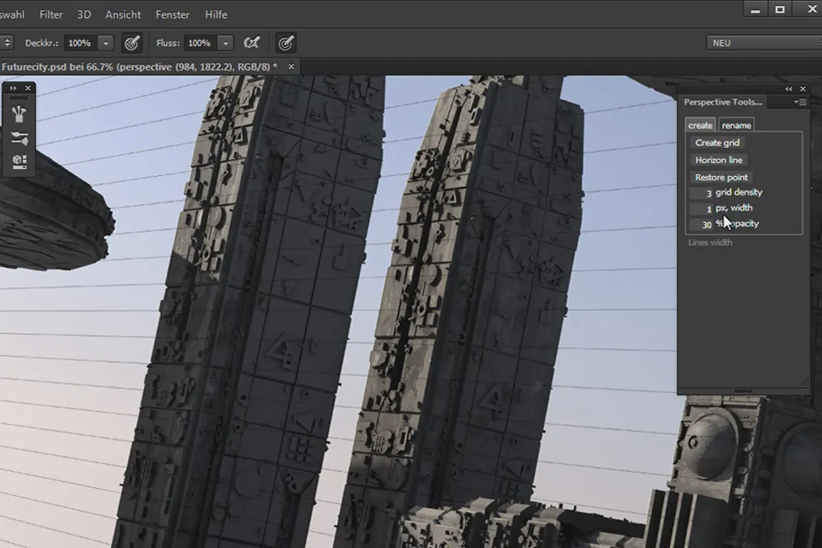 Cinema 4D meets Photoshop: II - 1.4. Erstellen von perspektivischen Hilfslinien