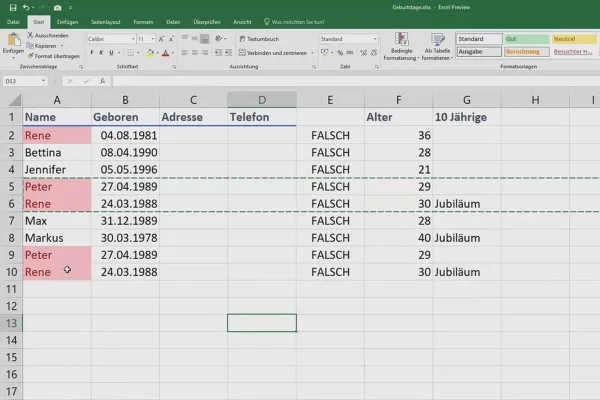 Instruire Excel pentru mai multă eficiență la birou: Calendar, Organigramă & Co - 5.5 Valori duble