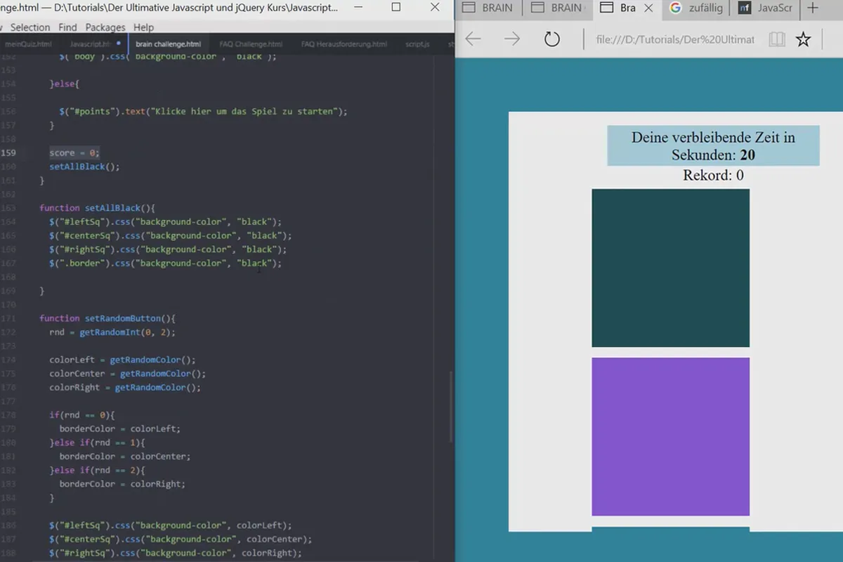 Antrenamentul ultimativ pentru JavaScript și jQuery - 7.4 Brain-Game: JS și jQuery, Partea 2, Start joc și Game Over.