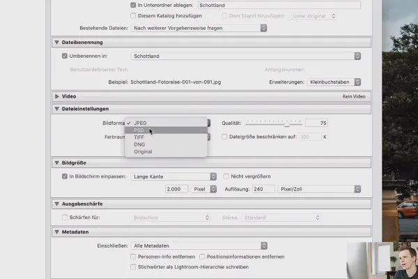 Lightroom Classic CC-Tutorial: 7.2 | Export-Dialog