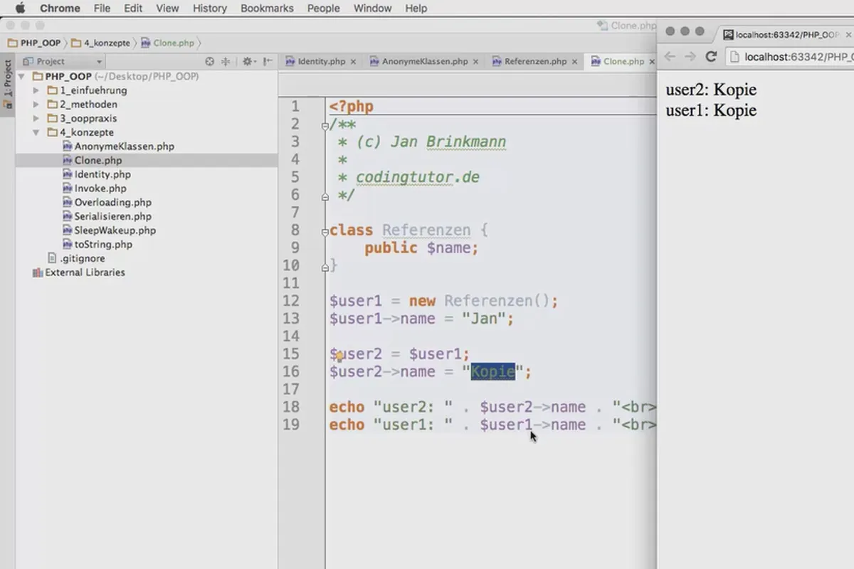 Objektorientierte Web-Programmierung mit PHP – 6.08 Objekte duplizieren