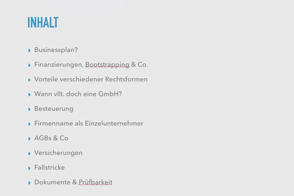 Existenzgründung: als Freelancer erfolgreich durchstarten: 5.1 Übersicht zu rechtlichen Fragen