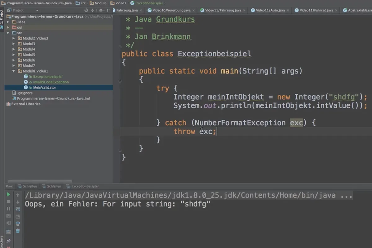 Java für Einsteiger – 8.1 Exceptions werfen