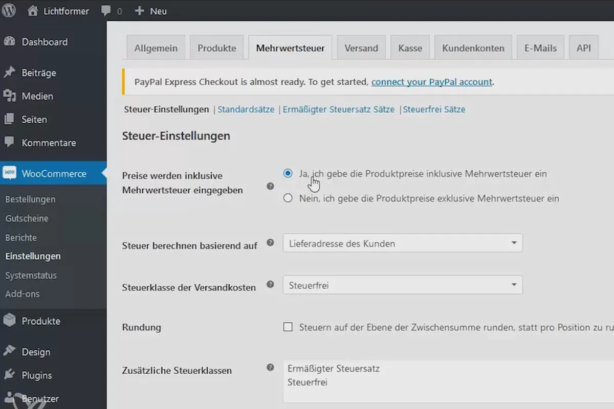 WordPress verstehen und einsetzen: 7.4 Steuern und Versand