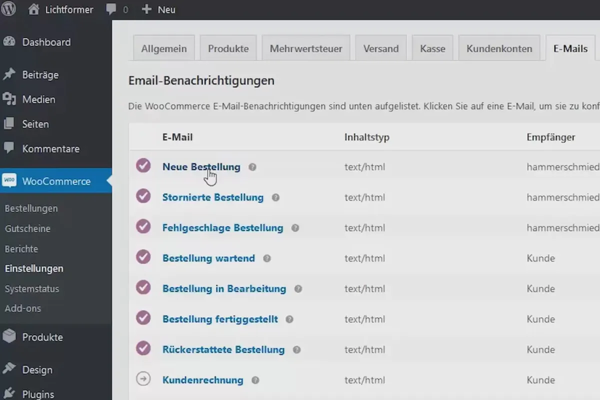 WordPress verstehen und einsetzen: 7.6 Setup: E-Mail und Kundenkonto