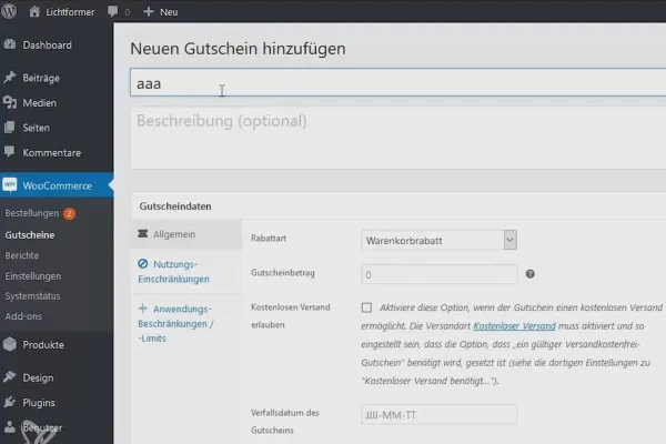 WordPress verstehen und einsetzen: 7.10 Gutscheine erstellen