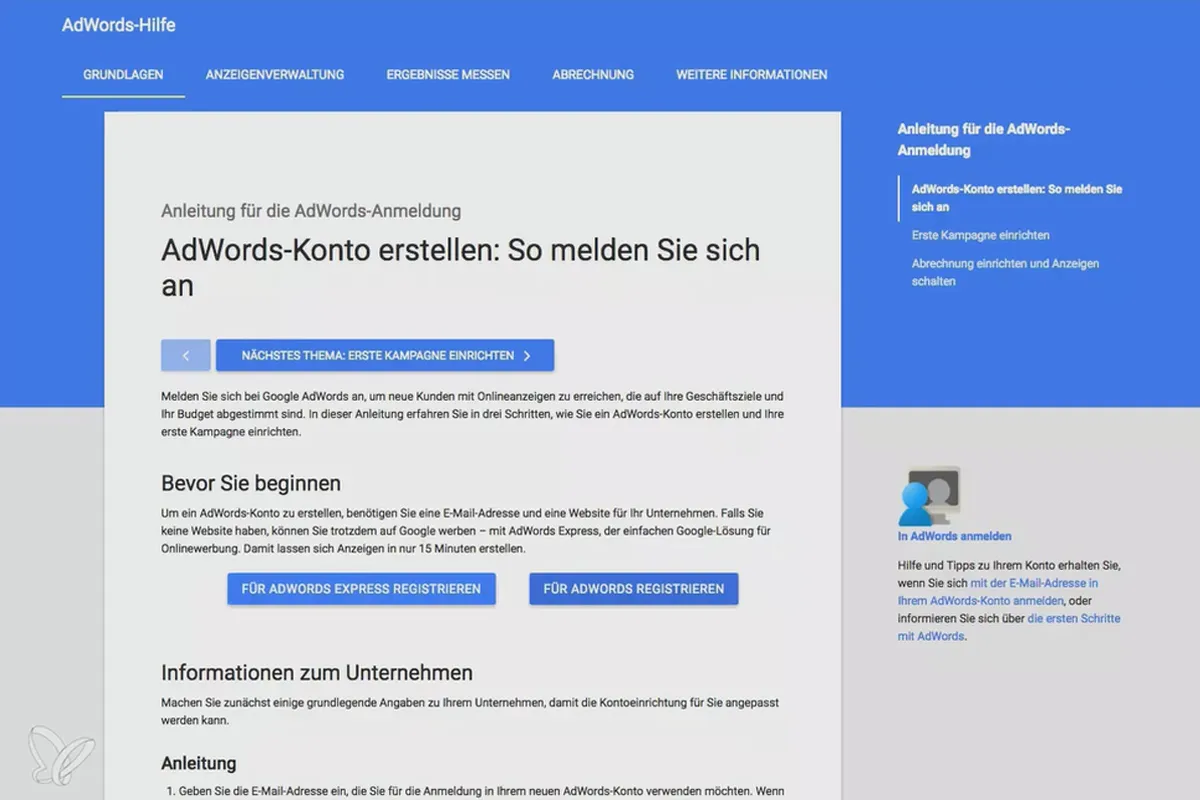 Kundenakquise über Facebook und Google AdWords: 8.2 Ein Konto anlegen (unbedingt gucken)