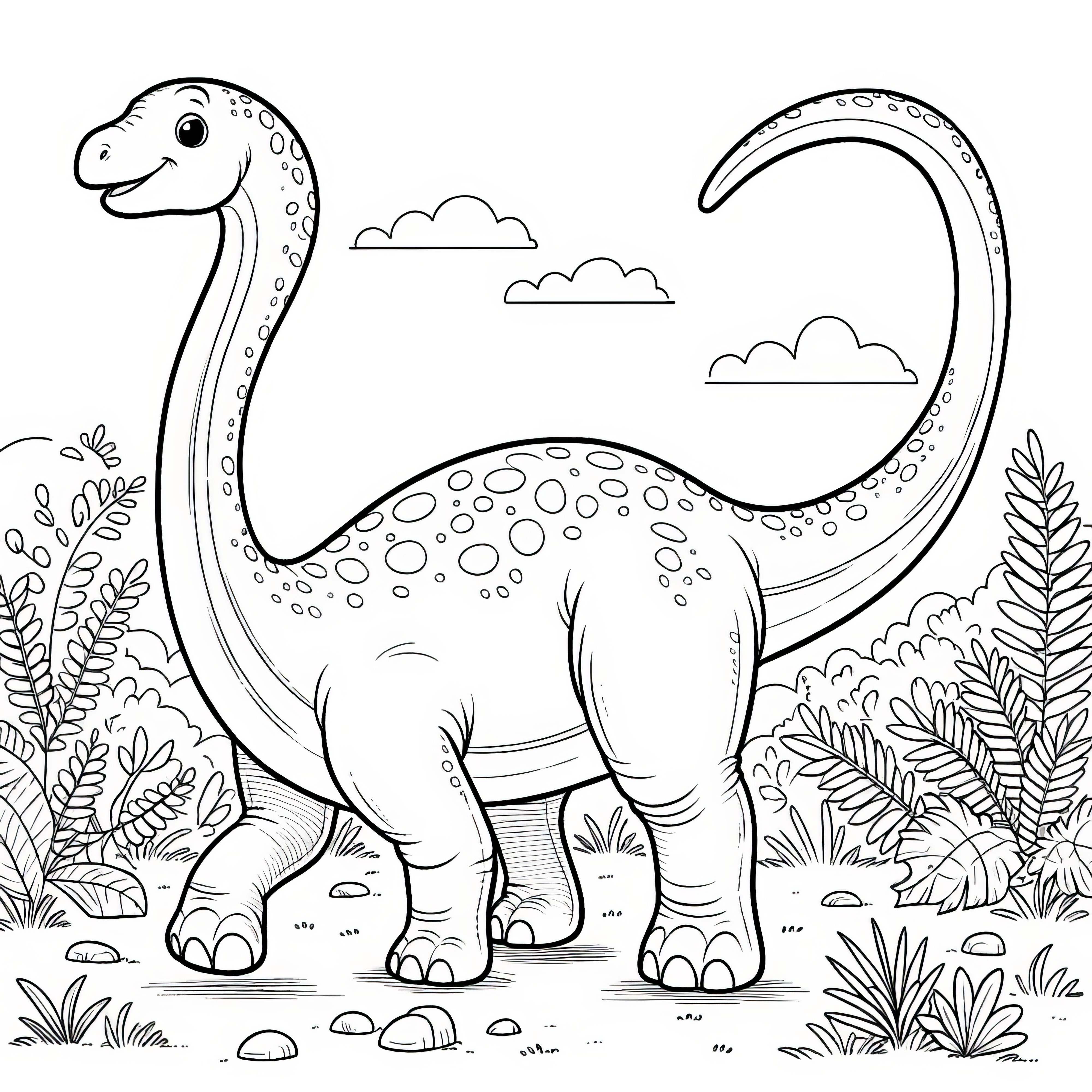 Ausmalbild eines Brachiosaurus, ideal zum Ausmalen und Drucken für Kinder