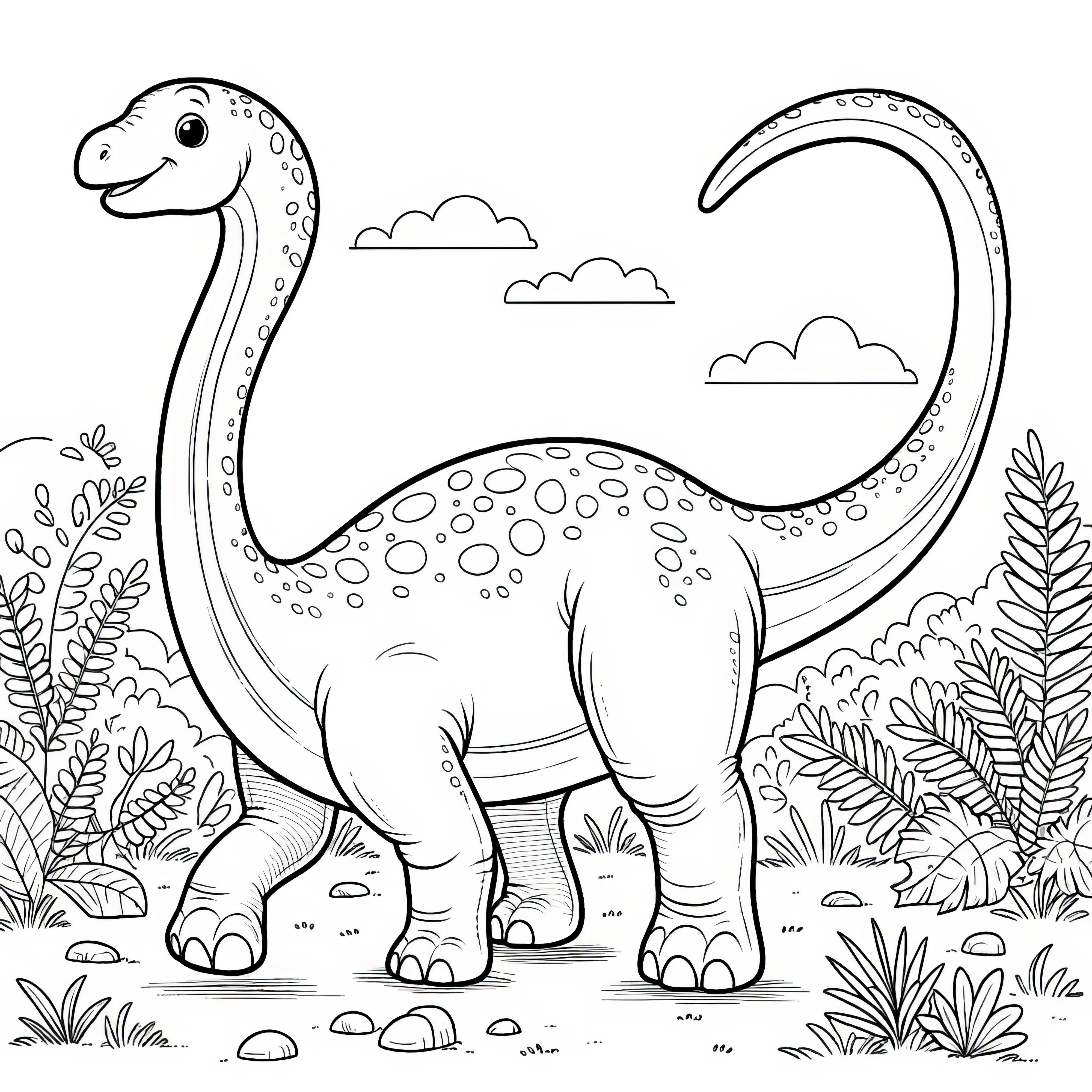 Ausmalbild eines Brachiosaurus zum kreativen Ausmalen und Drucken