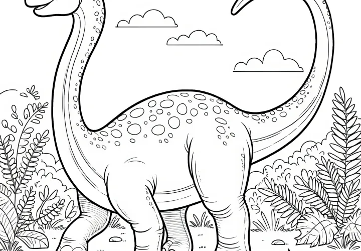 Ausmalbild eines Brachiosaurus, ideal für Kinder zum Ausmalen und kreative Aktivitäten.