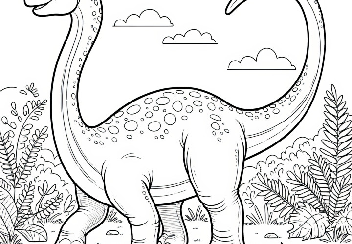 Ausmalbild eines Brachiosaurus, ideal zum Ausmalen für Kinder und kreative Bastelstunden.