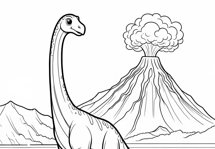 Brachiosaurus in Vulkanlandschaft Ausmalbild