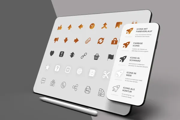 Icons und Symbole in verschiedenen Farben sowie konturierter Variante