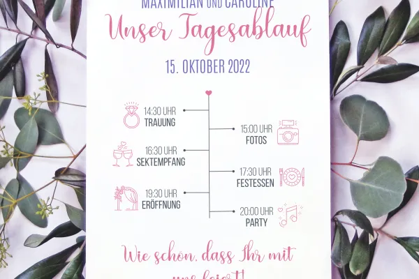 Ablauf eines Hochzeitstages mit entsprechenden Icons