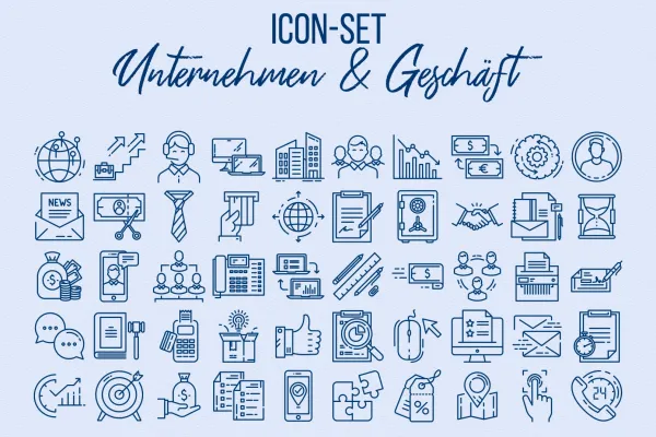 Icons zu den Themen Unternehmen, Geschäft und Business