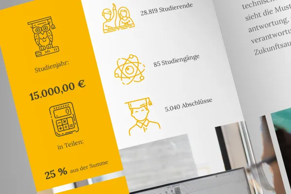 Icons zu Wissenschaft, Schule, Bildung und Universität auf einem Flyer