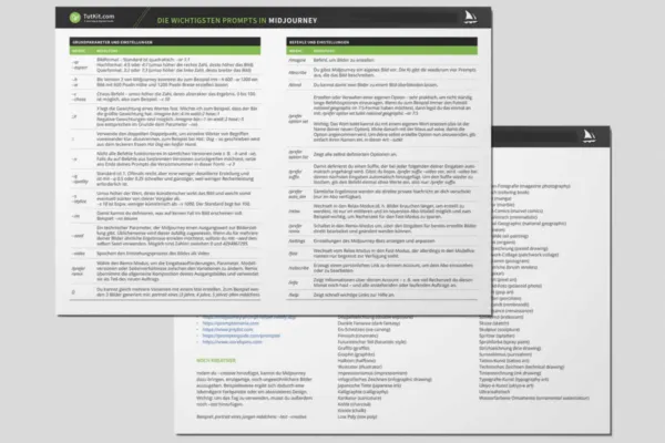 Referenzkarte mit Midjourney-Befehlen