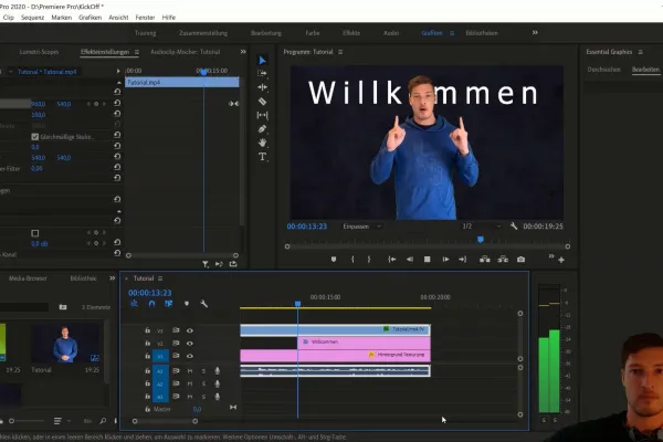 Captură de ecran din tutorialul de editare video cu Adobe Premiere Pro.