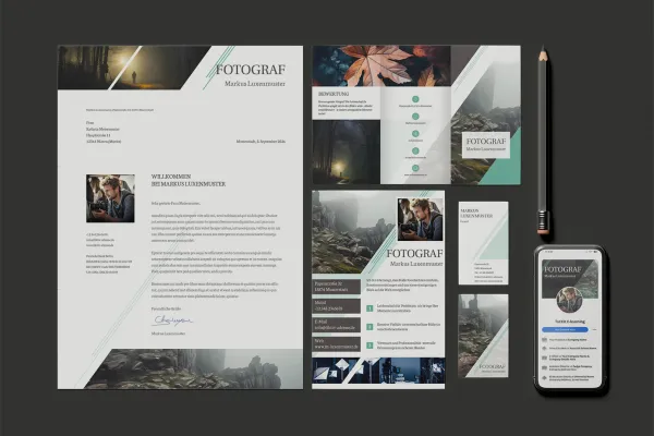 Corporate-Design-Vorlagen für Fotografen und Fotostudios: vollständige Geschäftsausstattung