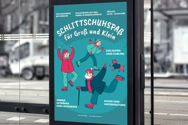 Vorlagen für Weihnachtsplakate und Weihnachtsflyer: Eislaufbahn, Schlittschuhfahren