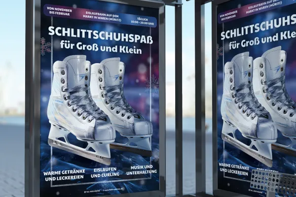 Poster und Flyer für Weihnachten – Design-Vorlage für Eislaufen