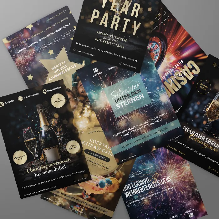 Silvester: Flyer- & Plakat-Vorlagen für Neujahrspartys