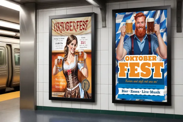 Wiesn-Zeit! Kündige dein Oktoberfest mit auffälligen und modernen Designs an.