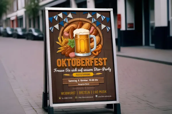 Wirken prächtig als Plakat – und können genauso gut überzeugen als Flyer: deine Ankündigungen für das kommende Oktoberfest!