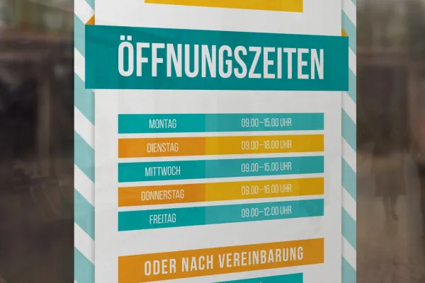 Vorlage für Öffnungszeiten-Schild und -Aushang im Hochformat