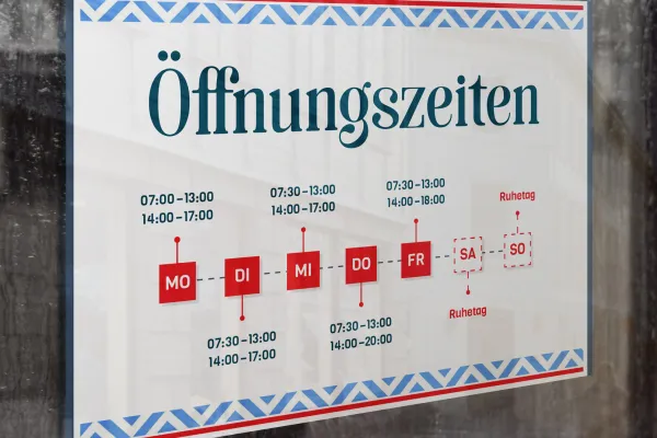 Vorlage für Öffnungszeiten-Schild und -Aushang im Querformat