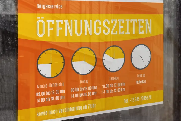 Vorlage für Öffnungszeiten-Schild und -Aushang im Querformat