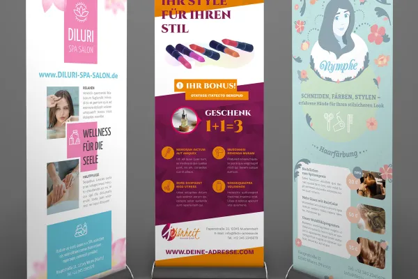 Roll-up-Design-Vorlagen zum Gestalten Wellness und Friseure